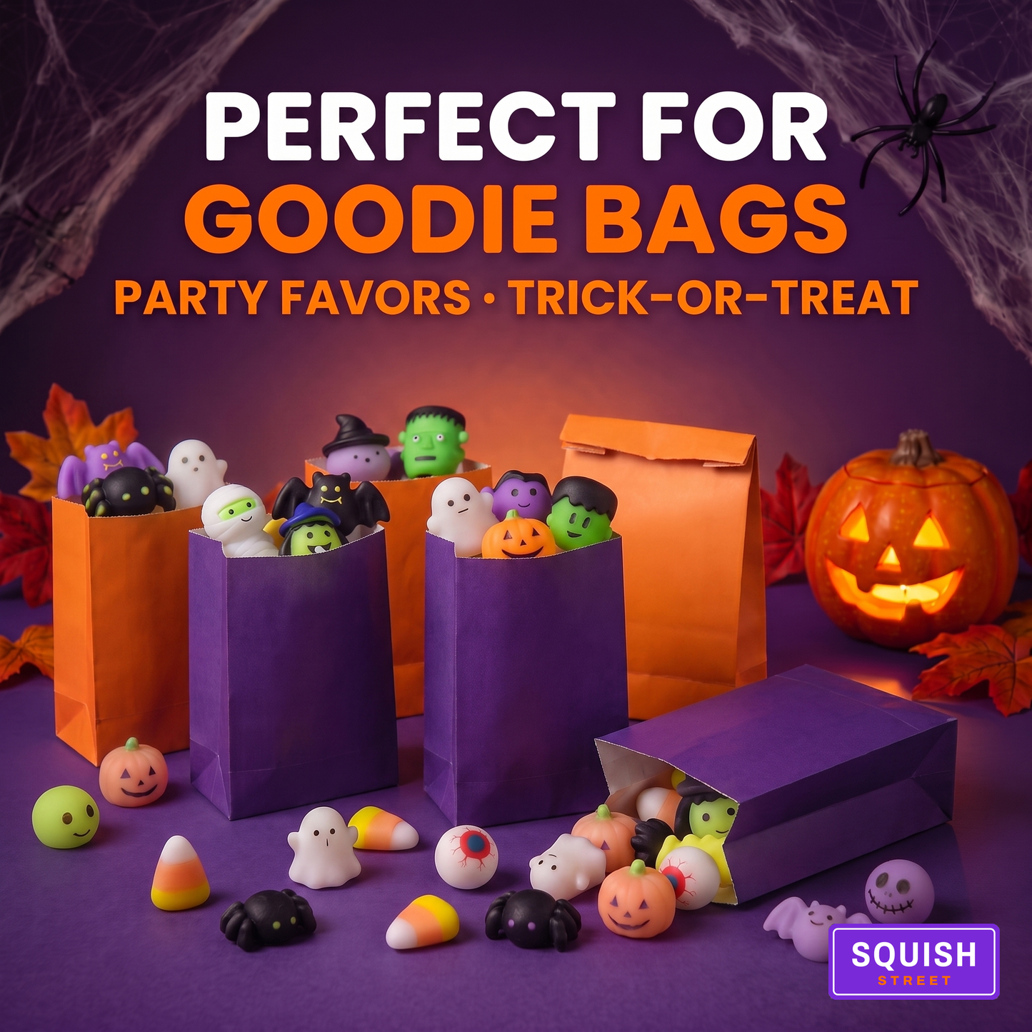 Halloween squishies filling paper party treat bags - perfect for goodie bags
